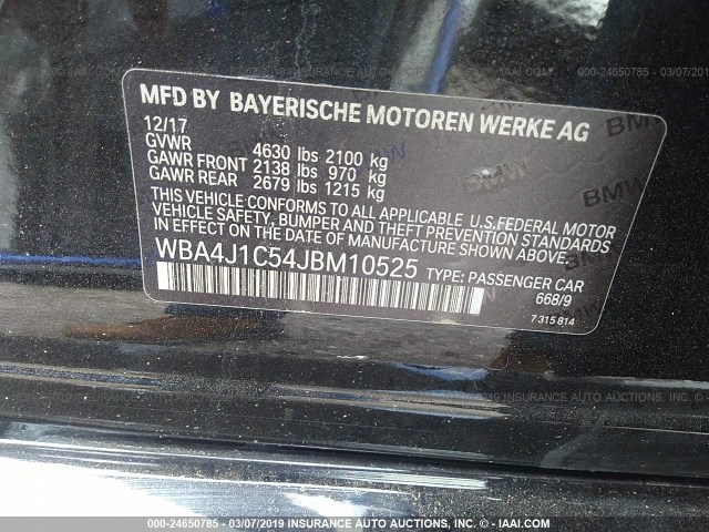 WBA4J1C54JBM10525 - 2018 BMW 430I GRAN COUPE BLACK photo 9