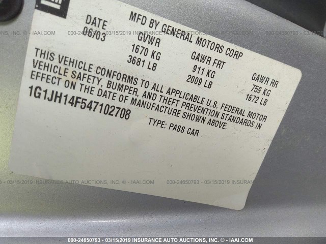 1G1JH14F547102708 - 2004 CHEVROLET CAVALIER LS SPORT SILVER photo 9