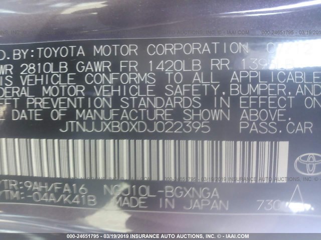 JTNJJXB0XDJ022395 - 2013 TOYOTA SCION IQ PURPLE photo 9