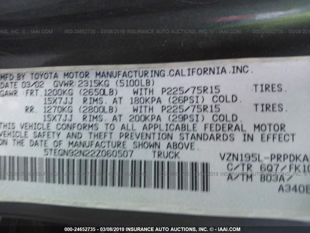 5TEGN92N22Z060507 - 2002 TOYOTA TACOMA DOUBLE CAB PRERUNNER GREEN photo 9