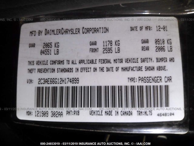 2C3AE66G12H174899 - 2002 CHRYSLER 300M BLACK photo 9