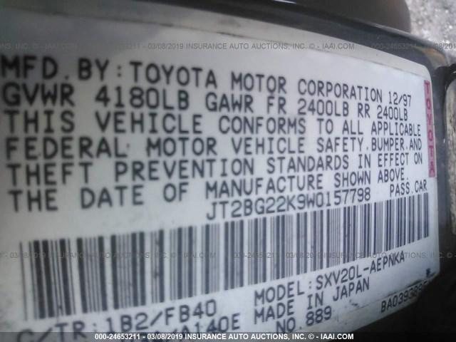 JT2BG22K9W0157798 - 1998 TOYOTA CAMRY CE/LE/XLE 灰色 照片 9