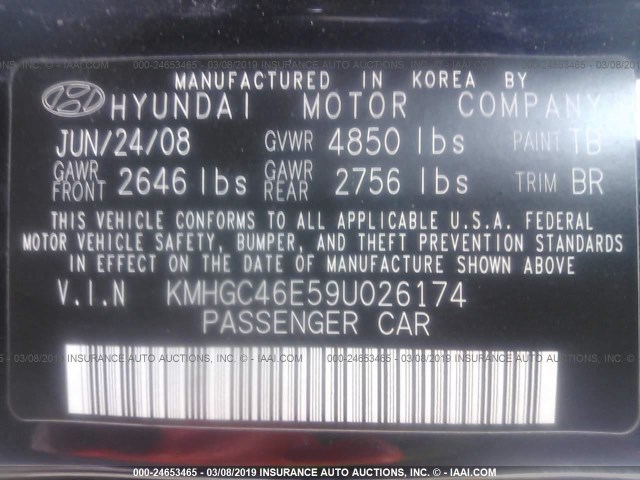 KMHGC46E59U026174 - 2009 HYUNDAI GENESIS 3.8L Dark Blue photo 9