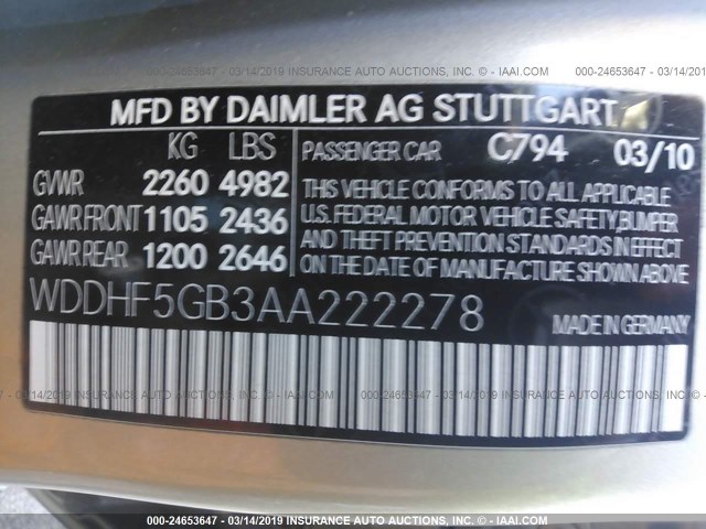 WDDHF5GB3AA222278 - 2010 MERCEDES-BENZ E 350 GOLD photo 9