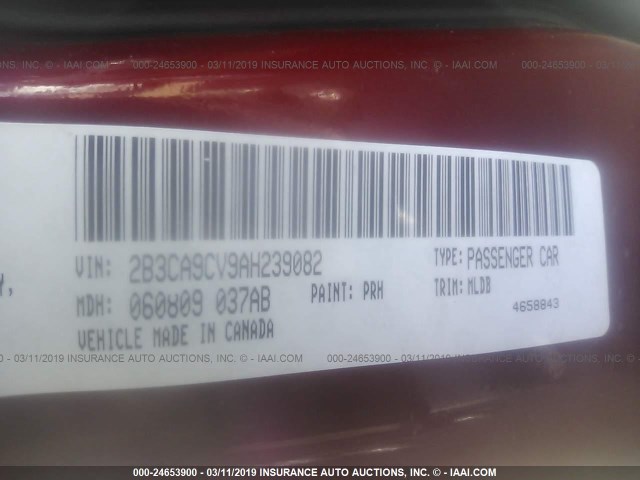 2B3CA9CV9AH239082 - 2010 DODGE CHARGER RALLYE RED photo 9