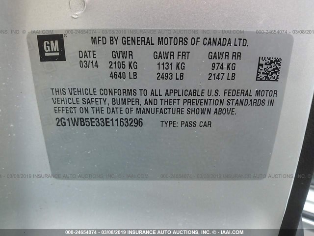 2G1WB5E33E1163296 - 2014 CHEVROLET IMPALA LIMITED LT SILVER photo 9