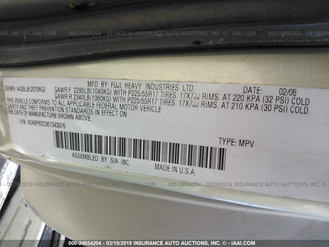 4S4BP62C067343076 - 2006 SUBARU LEGACY OUTBACK 2.5I LIMITED GRAY photo 9