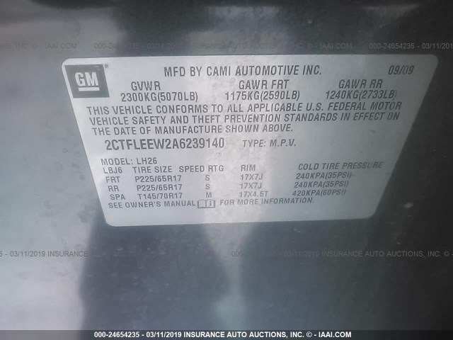 2CTFLEEW2A6239140 - 2010 GMC TERRAIN SLE BLACK photo 9