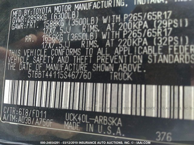 5TBBT44115S467760 - 2005 TOYOTA TUNDRA ACCESS CAB SR5 GREEN photo 9