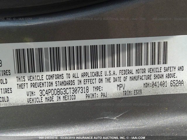 3C4PDDBG3CT307318 - 2012 DODGE JOURNEY SXT GRAY photo 9