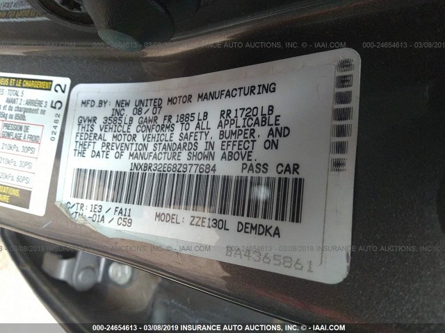 1NXBR32E68Z977684 - 2008 TOYOTA COROLLA CE/LE/S GRAY photo 9