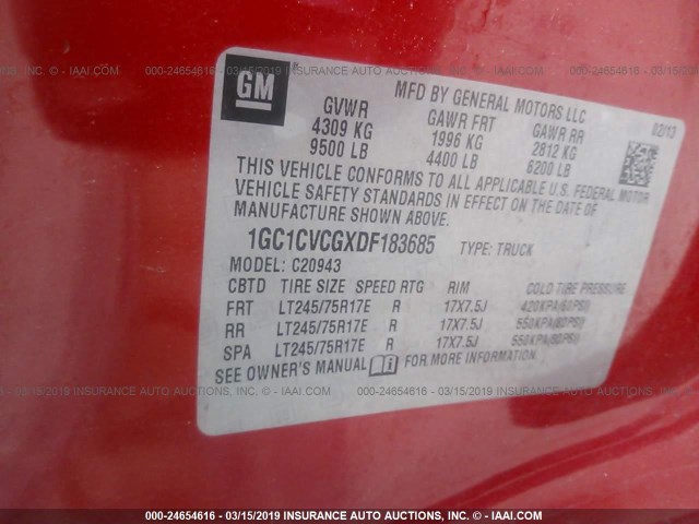 1GC1CVCGXDF183685 - 2013 CHEVROLET SILVERADO C2500 HEAVY DUTY RED photo 9