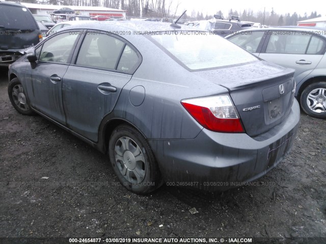 JHMFB4F36CS007166 - 2012 HONDA CIVIC HYBRID L GRAY photo 3