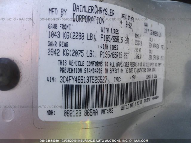 3C4FY48B13T525527 - 2003 CHRYSLER PT CRUISER CLASSIC 银色 照片 9