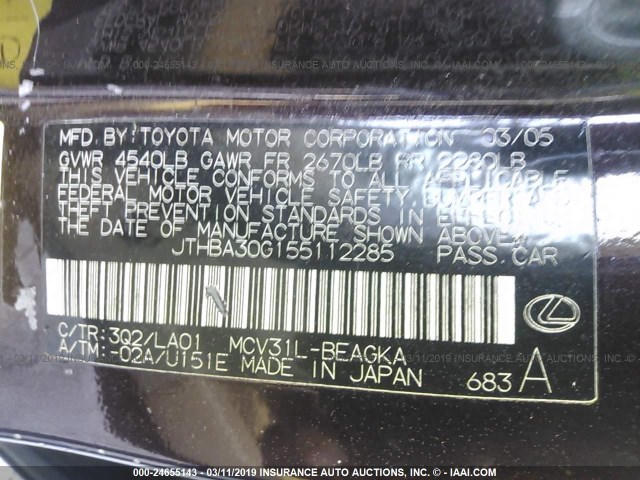 JTHBA30G155112285 - 2005 LEXUS ES 330 BURGUNDY photo 9