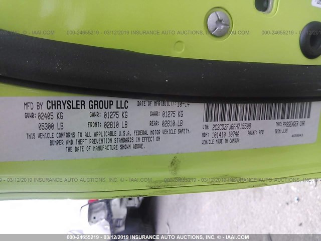 2C3CDZFJ6FH715508 - 2015 DODGE CHALLENGER R/T SCAT PACK GREEN photo 9