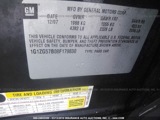 1G1ZG57B08F179830 - 2008 CHEVROLET MALIBU LS 深蓝色 照片 9