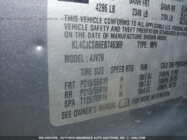 KL4CJCSB6EB746369 - 2014 BUICK ENCORE GRAY photo 9