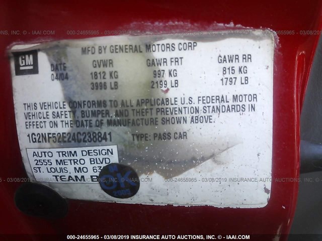 1G2NF52E24C238841 - 2004 PONTIAC GRAND AM SE1 RED photo 9