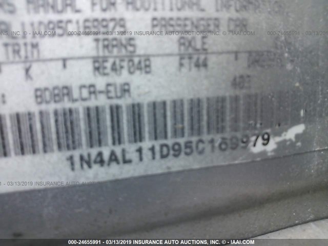 1N4AL11D95C169979 - 2005 NISSAN ALTIMA S/SL SILVER photo 9