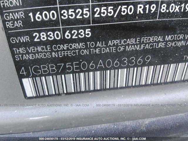 4JGBB75E06A063369 - 2006 MERCEDES-BENZ ML 500 GRAY photo 9