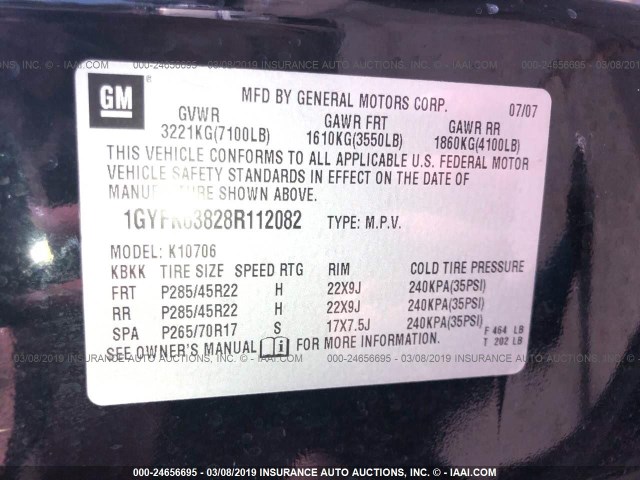 1GYFK63828R112082 - 2008 CADILLAC ESCALADE BLACK photo 9