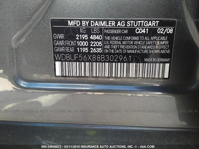 WDBUF56X88B302961 - 2008 MERCEDES-BENZ E 350 GRAY photo 9