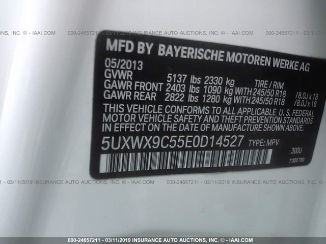 5UXWX9C55E0D14527 - 2014 BMW X3 XDRIVE28I WHITE photo 9