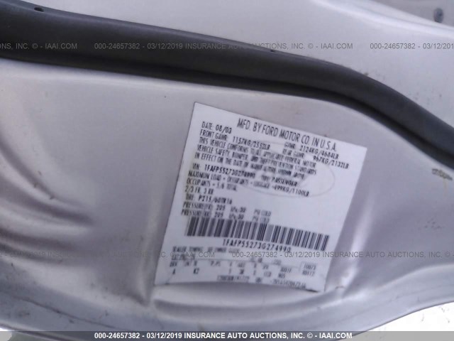 1FAFP55273G274990 - 2003 FORD TAURUS SES SILVER photo 9