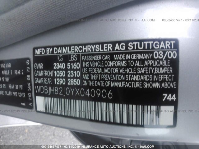 WDBJH82J0YX040906 - 2000 MERCEDES-BENZ E 320 4MATIC SILVER photo 9