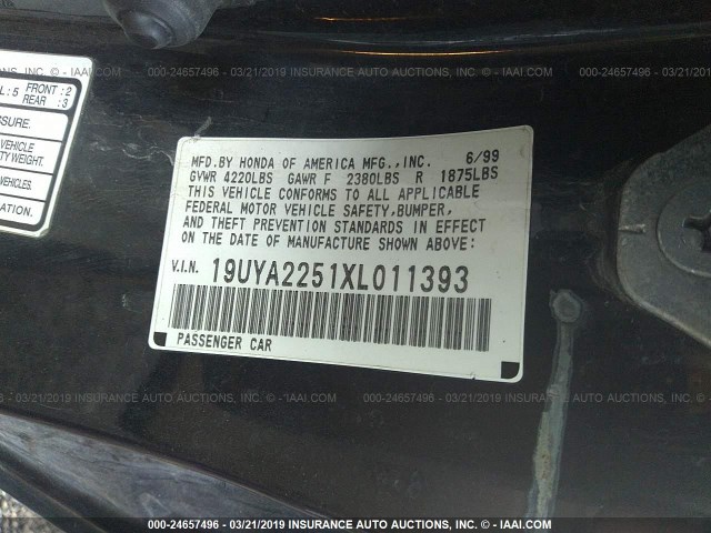 19UYA2251XL011393 - 1999 ACURA 3.0CL Zielony zdjęcie 9