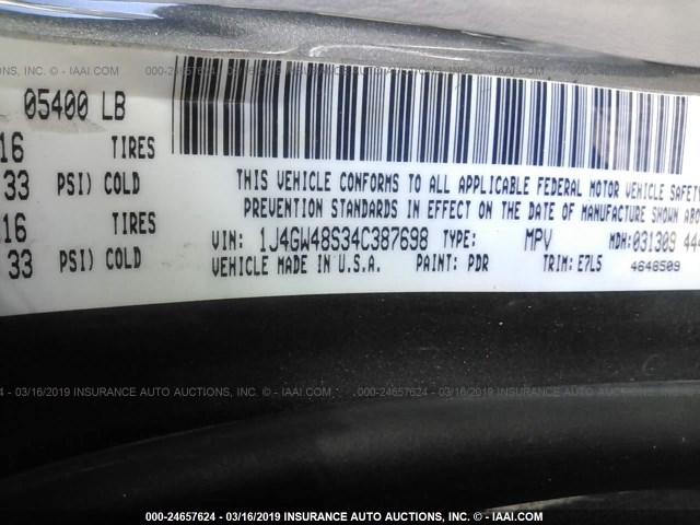 1J4GW48S34C387698 - 2004 JEEP GRAND CHEROKEE LAREDO/COLUMBIA/FREEDOM 灰色 照片 9