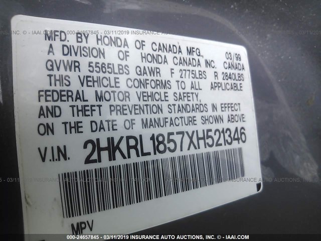 2HKRL1857XH521346 - 1999 HONDA ODYSSEY LX SILVER photo 9