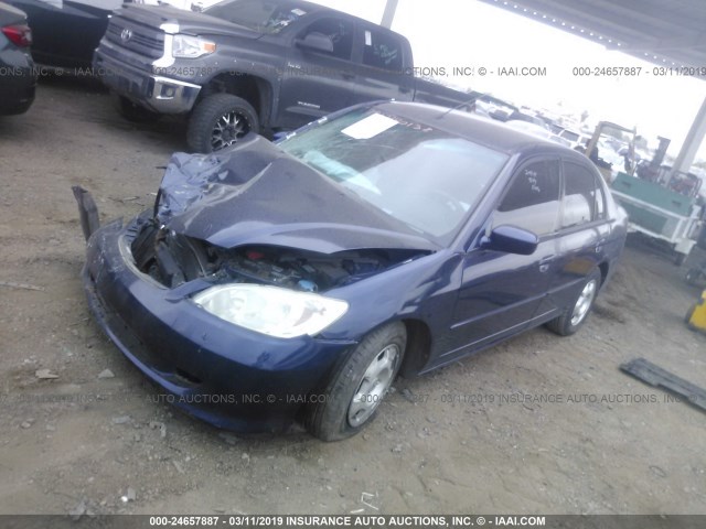 JHMES96665S005343 - 2005 HONDA CIVIC HYBRID BLUE photo 2