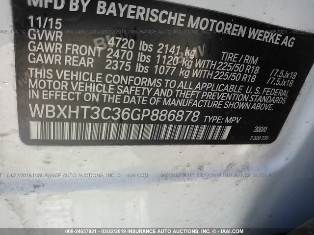 WBXHT3C36GP886878 - 2016 BMW X1 XDRIVE28I WHITE photo 9