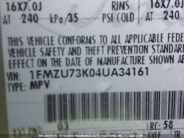 1FMZU73K04UA34161 - 2004 FORD EXPLORER XLT/XLT SPORT/NBX Qəhvəyi foto 9