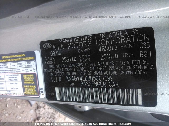 KNAGV4LD3H5007199 - 2017 KIA OPTIMA PLUG-IN HYBRID/EX SILVER photo 9