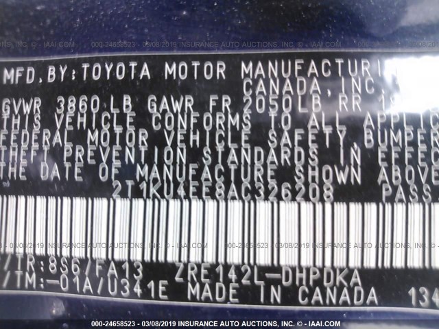 2T1KU4EE8AC326208 - 2010 TOYOTA COROLLA MATRIX  BLUE photo 9