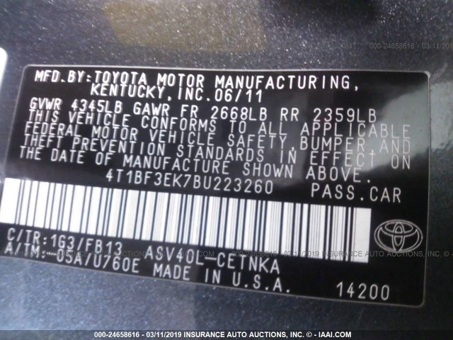 4T1BF3EK7BU223260 - 2011 TOYOTA CAMRY SE/LE/XLE 灰色 照片 9