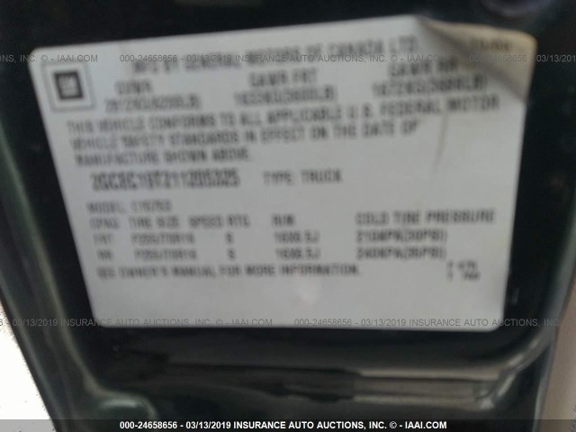 2GCEC19T211205325 - 2001 CHEVROLET SILVERADO C1500 GREEN photo 9