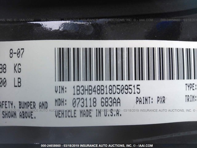 1B3HB48B18D509515 - 2008 DODGE CALIBER SXT BLACK photo 9