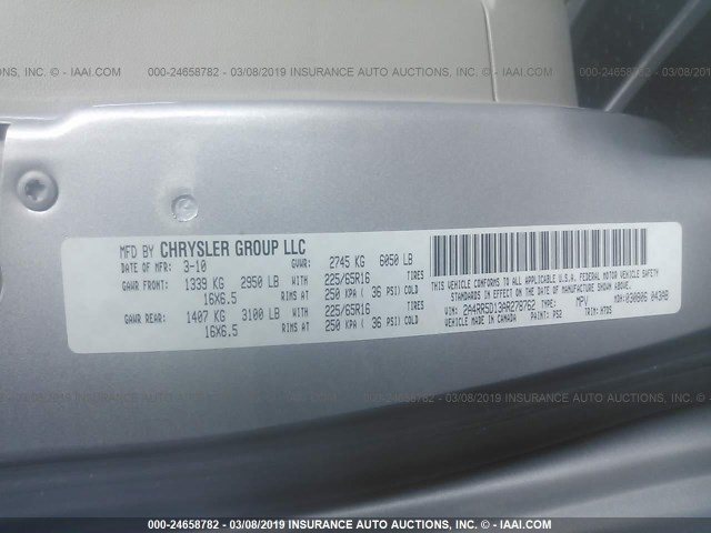 2A4RR5D13AR278762 - 2010 CHRYSLER TOWN & COUNTRY TOURING SILVER photo 9