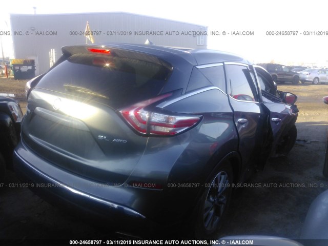 5N1AZ2MH3FN213781 - 2015 NISSAN MURANO S/SL/SV/PLATINUM GRAY photo 4