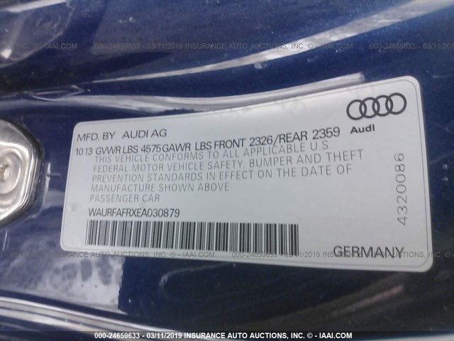 WAURFAFRXEA030879 - 2014 AUDI A5 PREMIUM PLUS BLUE photo 9