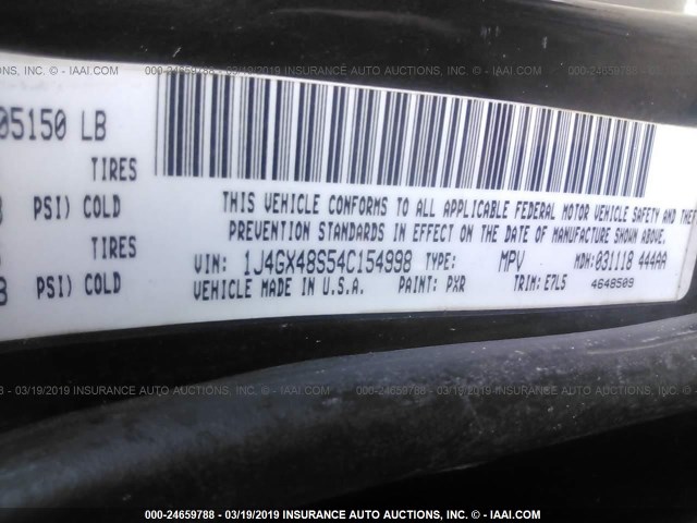1J4GX48S54C154998 - 2004 JEEP GRAND CHEROKEE LAREDO/COLUMBIA/FREEDOM 黑色 照片 9