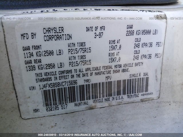 1J4FX58S8VC715696 - 1997 JEEP GRAND CHEROKEE LAREDO/TSI WHITE photo 9