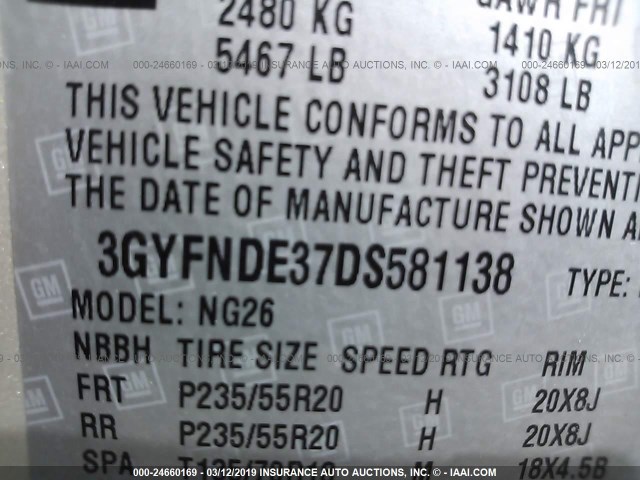 3GYFNDE37DS581138 - 2013 CADILLAC SRX PERFORMANCE COLLECTION Күміс фото 9