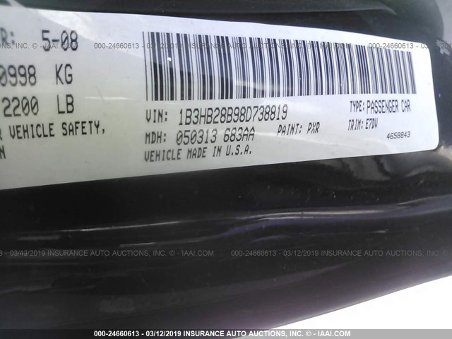 1B3HB28B98D738819 - 2008 DODGE CALIBER BLACK photo 9