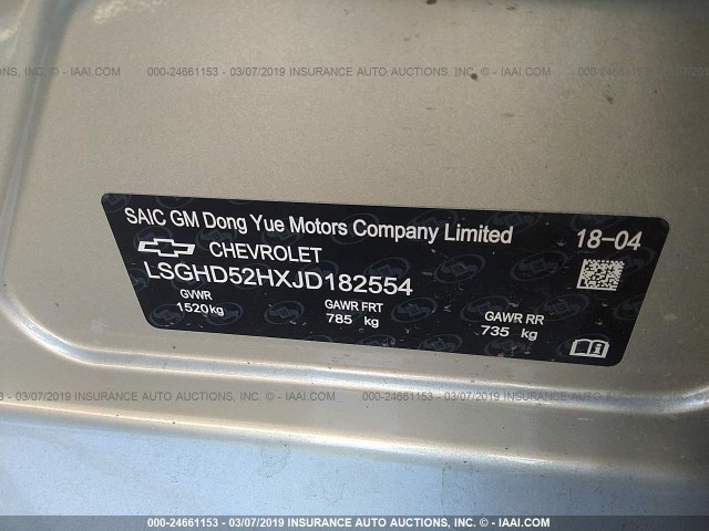 LSGHD52HXJD182554 - 2018 CHEVROLET AVEO GOLD photo 9