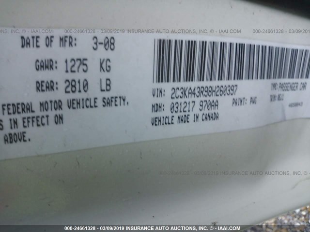 2C3KA43R98H260397 - 2008 CHRYSLER 300 LX WHITE photo 9